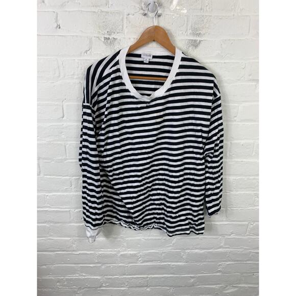 J. Crew Women's Stripe Crewneck T-Shirt Long Sleeve Stretch  Black/White Size XL - Picture 1 of 4